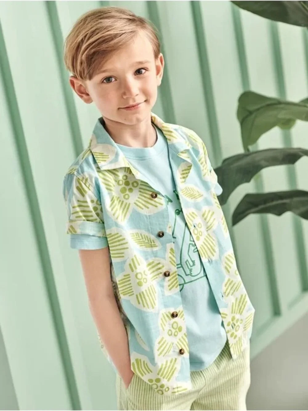 Hanna Andersson Blue & Light Green Floral Button-Down Shirt - Picture 1 of 1